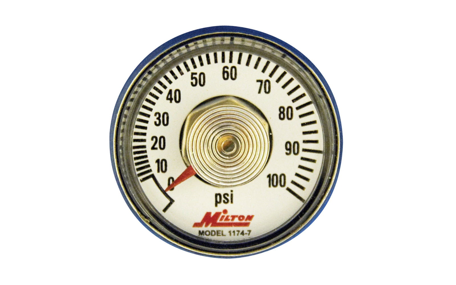 Milton 1/4" NPT Center Back Mount Pressure Gauge. Use this pressure gauge for reliable service with compressors, regulators, air lines, pneumatic tools and equipment. Milton Model 1174-7.