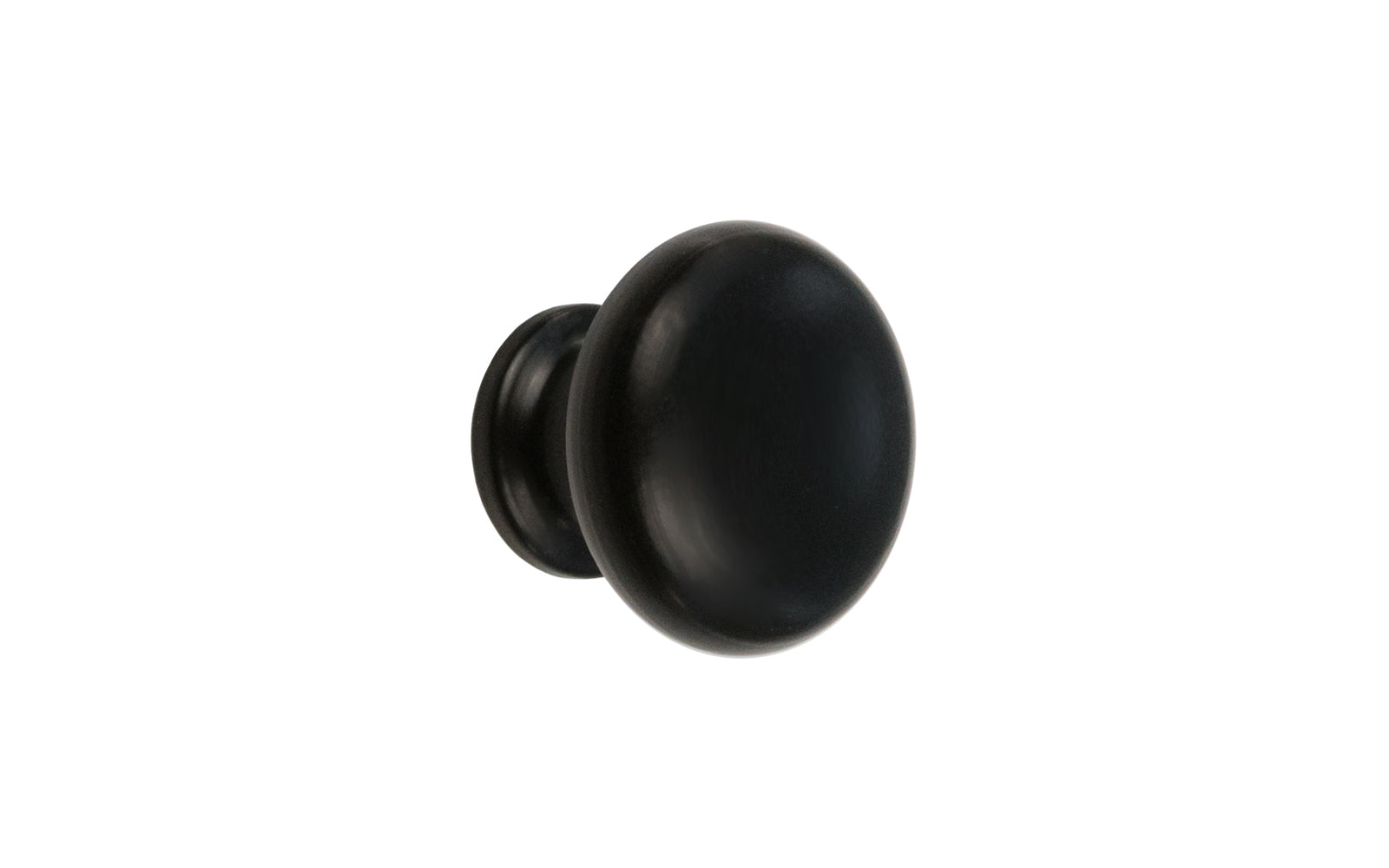 A classic & traditional small black finish cabinet knob. 3/4" diameter. The knob is made of brass material with a black finish & has a smooth & attractive look & feel. The mini "mushroom" knob is ideal for small drawers, bookcases, cubbyholes, small boxes, & other small furniture pieces & cabinets.