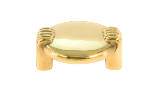 Vintage-style Hardware · A classic solid brass "Art Deco" handle pull knob with a retro 1930's look. 1-1/2" On Centers. Authentic reproduction pull designed in the 1930's, Streamline, Machine Age, Art Deco style of hardware. 1-1/2" center to center. Unlacquered brass (will patina naturally over time). Non-lacquered brass. Un-lacquered brass.