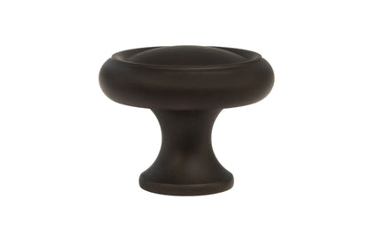 Solid Brass Dome-Style Cabinet Knob ~ 1-1/4" Diameter. Made of solid brass material. The knob is designed in the Mid-Century style of hardware, but will fit in with any time period up to the current modern styles. Great for kitchens, bathrooms, on furniture, cabinets, drawers, small doors, cabinet doors. Dome knob. Oil Rubbed Bronze Finish