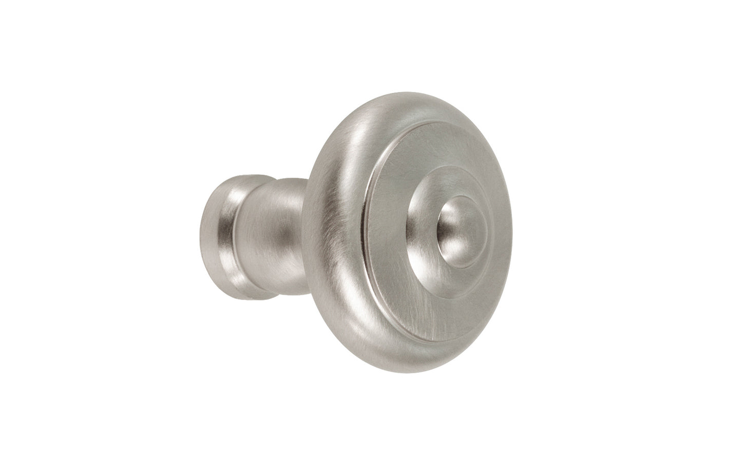 Vintage-style Hardware · Solid Brass classic contemporary style cabinet knob designed in the Mid-Century style. Quality solid brass 1" diameter Knob. Ideal for kitchen & bathroom cabinets, & furniture. Brushed nickel finish.