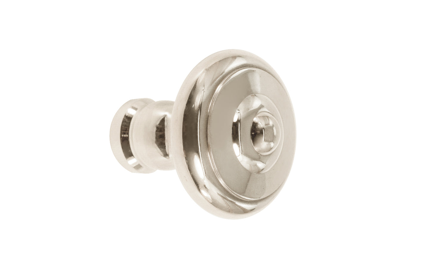 Vintage-style Hardware · Solid Brass classic contemporary style cabinet knob designed in the Mid-Century style. Quality solid brass 1" diameter Knob. Ideal for kitchen & bathroom cabinets, & furniture. Polished nickel finish.
