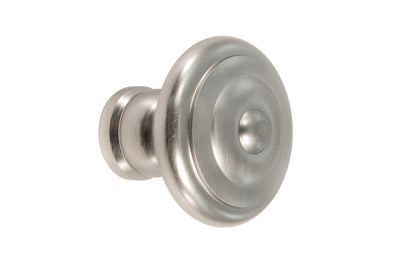 Vintage-style Hardware · Solid Brass classic contemporary style cabinet knob designed in the Mid-Century style. Quality solid brass 1-1/4" diameter Knob. Ideal for kitchen & bathroom cabinets, & furniture. Brushed nickel finish.