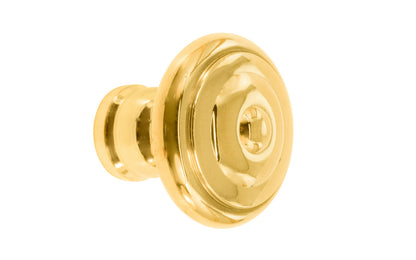 Vintage-style Hardware · Solid Brass classic contemporary style cabinet knob designed in the Mid-Century style. Quality solid brass 1-1/4" diameter Knob. Ideal for kitchen & bathroom cabinets, & furniture. Unlacquered Brass (the non-lacquered brass will patina over time). Un-lacquered brass.
