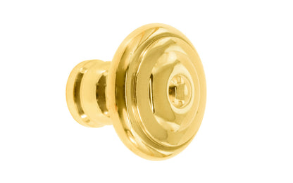 Vintage-style Hardware · Solid Brass classic contemporary style cabinet knob designed in the Mid-Century style. Quality solid brass 1-1/4" diameter Knob. Ideal for kitchen & bathroom cabinets, & furniture. Lacquered brass finish.