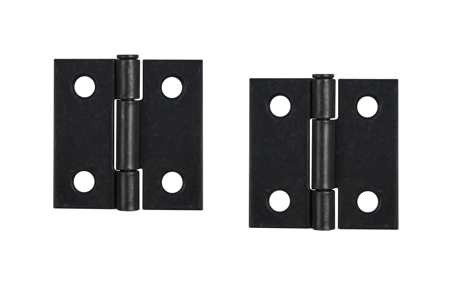 Traditional & classic plated steel butt cabinet hinges with loose pins. Removable hinge pins. 1-1/2" high x 1-1/2" wide. 1/16" leaf thickness gauge. Sold as a pair of hinges. Oil Rubbed Bronze Finish.