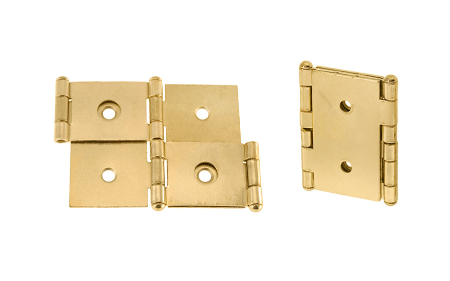 Double Action Cabinet Hinges for 1-1/4" Panels ~ 2" High. These double action non-mortise cabinet hinges that help doors to swing two ways. They are designed for many different types of doors including shoji screens, folding doors, shutters, screens, bar doors, small doors & panels. Made of steel material with a plated brass 