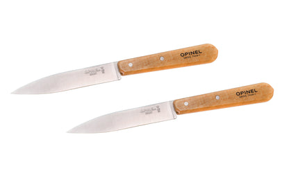 Opinel Stainless Steel Paring Knife. Model 112. Excellent for chopping & slicing up fruits & small vegetables like mushrooms, etc. The handsome Beechwood handle is varnished for beautiful look. The Opinel knife is rich in history & has been in use for over 100 years by many alike. Made in France. 2 pack