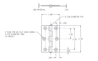 2-1/2" Brass-Plated Fixed-Pin Narrow Hinges - 2 Pack