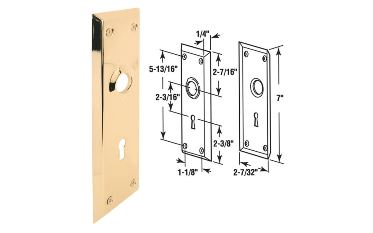 7-1/8" x 2-1/2" Escutcheon Plates - Lacquered Brass Finish on Steel. Made by Defender Security. 2 Pack.