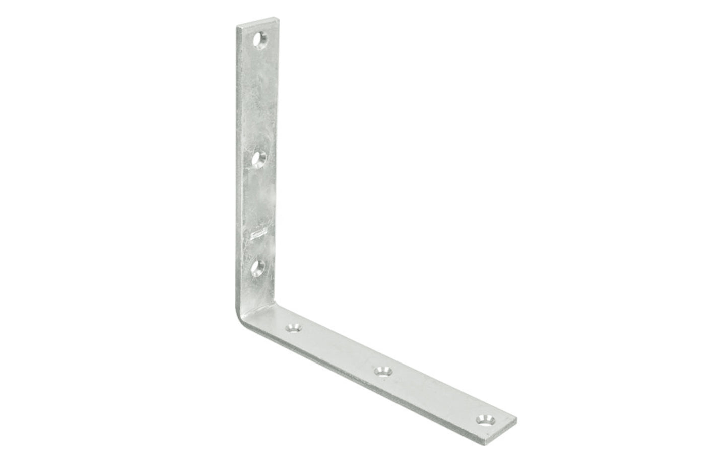 These corner braces are designed for furniture, cabinets, shelving support. Allows for quick & easy repair of items in the workshop, home, etc. Made of steel material with a zinc plated finish. Manufactured from hot-rolled steel. Countersunk holes. 8" long size x 1-1/4" width. National Hardware - Model N220-178.