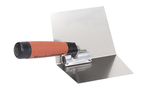 Marshalltown 4" x 5" Inside Corner Trowel. Flexible stainless steel designed to embed tape and smooth out the final layer of mud for sharp, smooth corners. Model 23D.