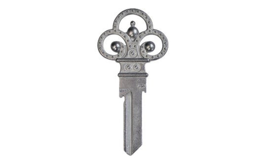 Decorative KW1 House Key. Kwikset keyway blank. 3" overall length. Made by Lucky Line. Made in USA.