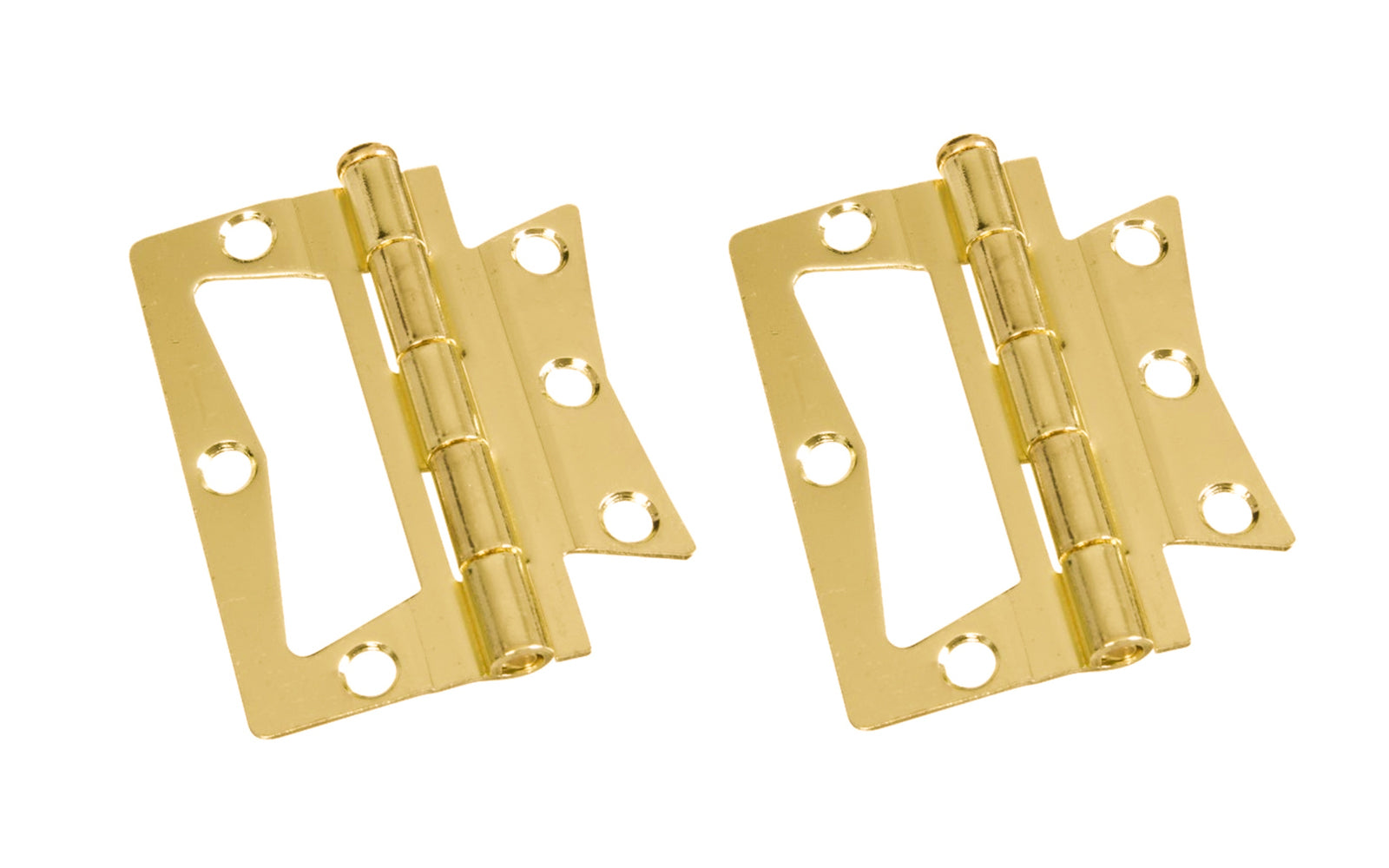 3" Brass-Plated Surface Mount Hinges - 2 Pack. Bright Brass Finish. These non mortise hinges are designed for use on bi-fold doors. Non-removable tight, non-rising pin. Surface mount, mortising is not required. Sold as 2 hinges in pack. National Hardware Model No. N244-780. 038613244788