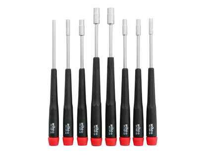 Wiha 7-Piece SAE Nut Driver Set. A high quality Wiha SAE standard precision nut driver set made out of hardened CRM72 tool steel. 3/32", 7/64", 1/8", 9/64", 5/32", 3/16", 7/32", 1/4" sizes. Made in Germany. Wiha Model 26591.