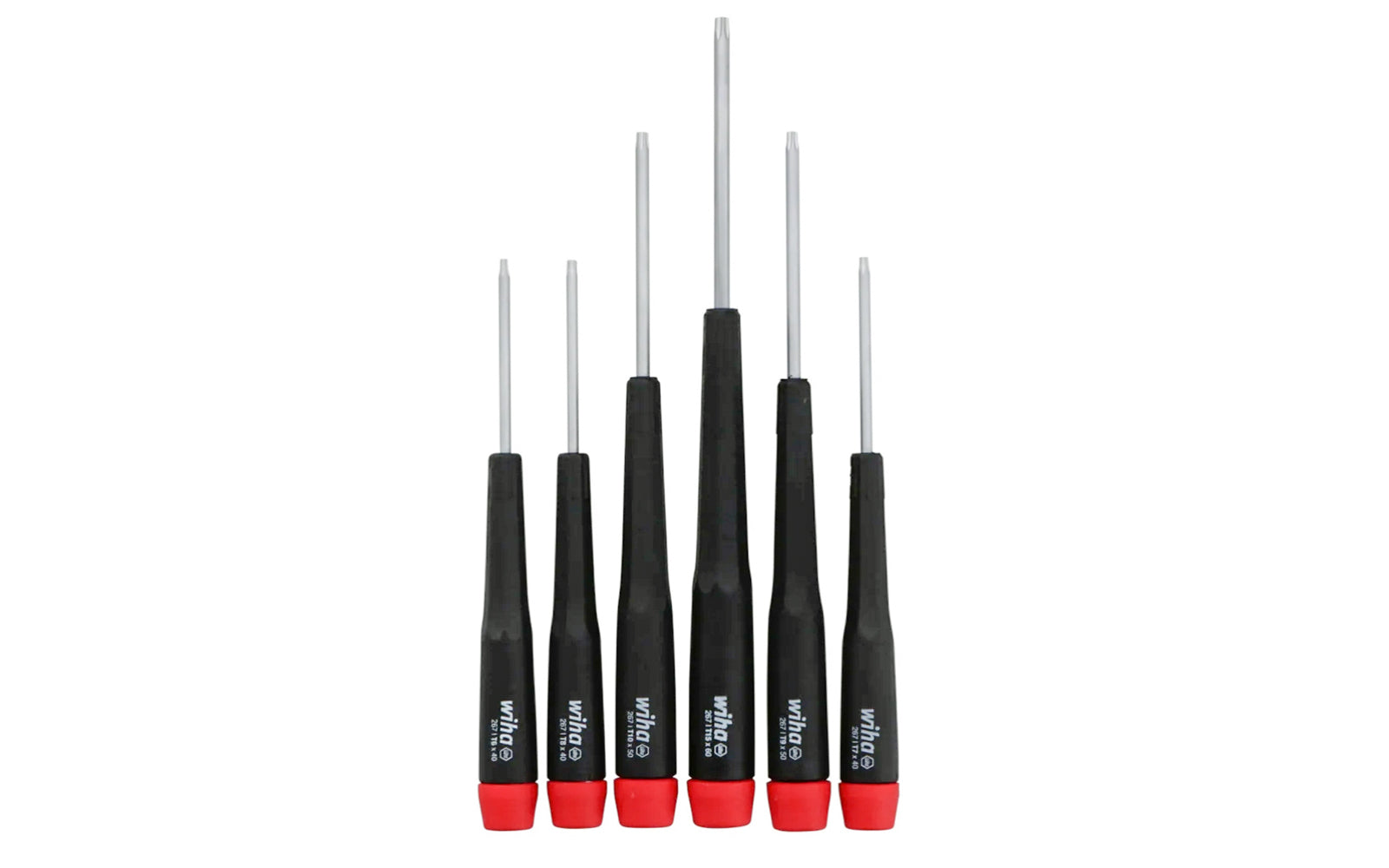 A high quality Wiha Torx precision screwdriver 6-piece set made out of hardened CRM72 tool steel. Excellent for working on small components & modern electronics. Set includes: T6, T7, T8, T9, T10, T15 sizes. Made in Germany. Wiha Model 26790.