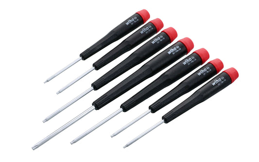 A high quality Wiha Torx precision screwdriver 7-piece set made out of hardened CRM72 tool steel. Excellent for working on small components & modern electronics. Set includes:  T5,  T6,  T7,  T8,  T9,  T10,  T15  sizes. Made in Germany. Wiha Model 26792.