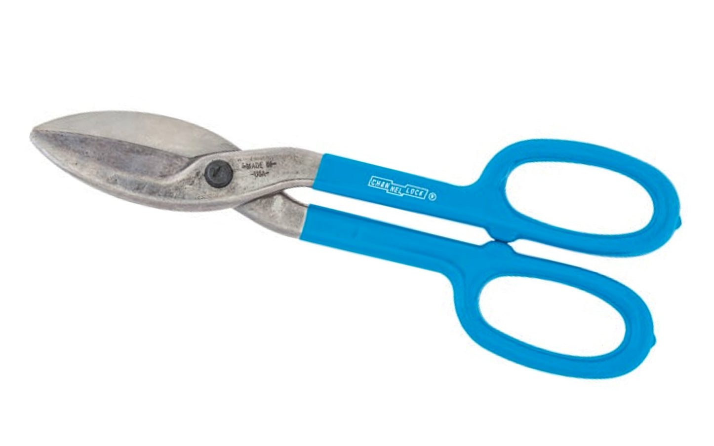 These 10" Traditional Tinner Snips cuts straight, wide, & tight curves in any direction. Custom head-treated blades precision machined to last longer. Grips designed for durability & comfort. Channelock Tin Snips are 100% Made in the USA & forged from molybdenum alloy steel. Channellock Model 610TS.  Made in USA.