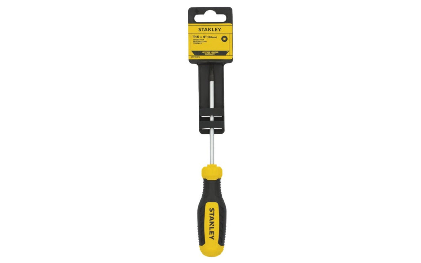 Stanley T15 Torx Screwdriver. 4" long blade. Stanley Torx Screwdriver, complete with a tri-zone bi-material handle ideal for precision, torque, and speed applications. This durable screwdriver is designed with strong steel blades, a chrome finish that offers corrosion resistance. Model STHT60815.