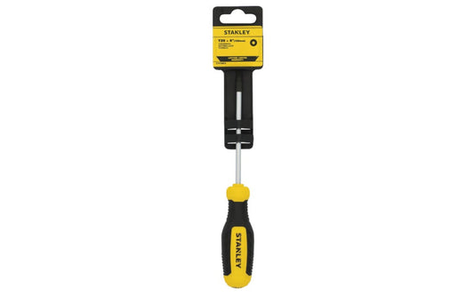 Stanley T20 Torx Screwdriver. 4" long blade. Stanley Torx Screwdriver, complete with a tri-zone bi-material handle ideal for precision, torque, and speed applications. This durable screwdriver is designed with strong steel blades, a chrome finish that offers corrosion resistance. Model STHT60816.