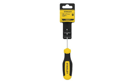 This Stanley 1/8" Slotted Screwdriver has a tri-zone bi-material handle ideal for precision, torque, & speed applications. This durable screwdriver is designed with a strong steel blade, a chrome finish. Stanley Tools Model STHT60801.