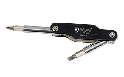 The Klein Tools 10-in-1 Multi-Bit Folding Screwdriver / Nut driver has the bits to handle your most common tasks. From Phillips or slotted to square & Torx, these tips are precision-machined for an exact fit. Assembled in USA. Model 32535.