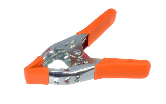 Basic & economy style 6" metal spring clamp with orange nylon handles. 1-3/4" max opening capacity. 2" clamp depth. Made by SE.
