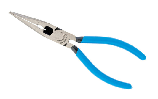 Channellock 6" Long Nose Pliers with Cutter. Model 326. Forged high carbon U.S. steel for maximum strength & durability is specially coated for rust prevention. Combination Long Nose Pliers design is sleek, lightweight & includes an additional pipe grip feature. Made in USA.