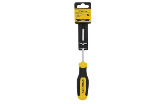 Stanley T25 Torx Screwdriver. 4" long blade. Stanley Torx Screwdriver, complete with a tri-zone bi-material handle ideal for precision, torque, and speed applications. This durable screwdriver is designed with strong steel blades, a chrome finish that offers corrosion resistance. Model STHT60817.