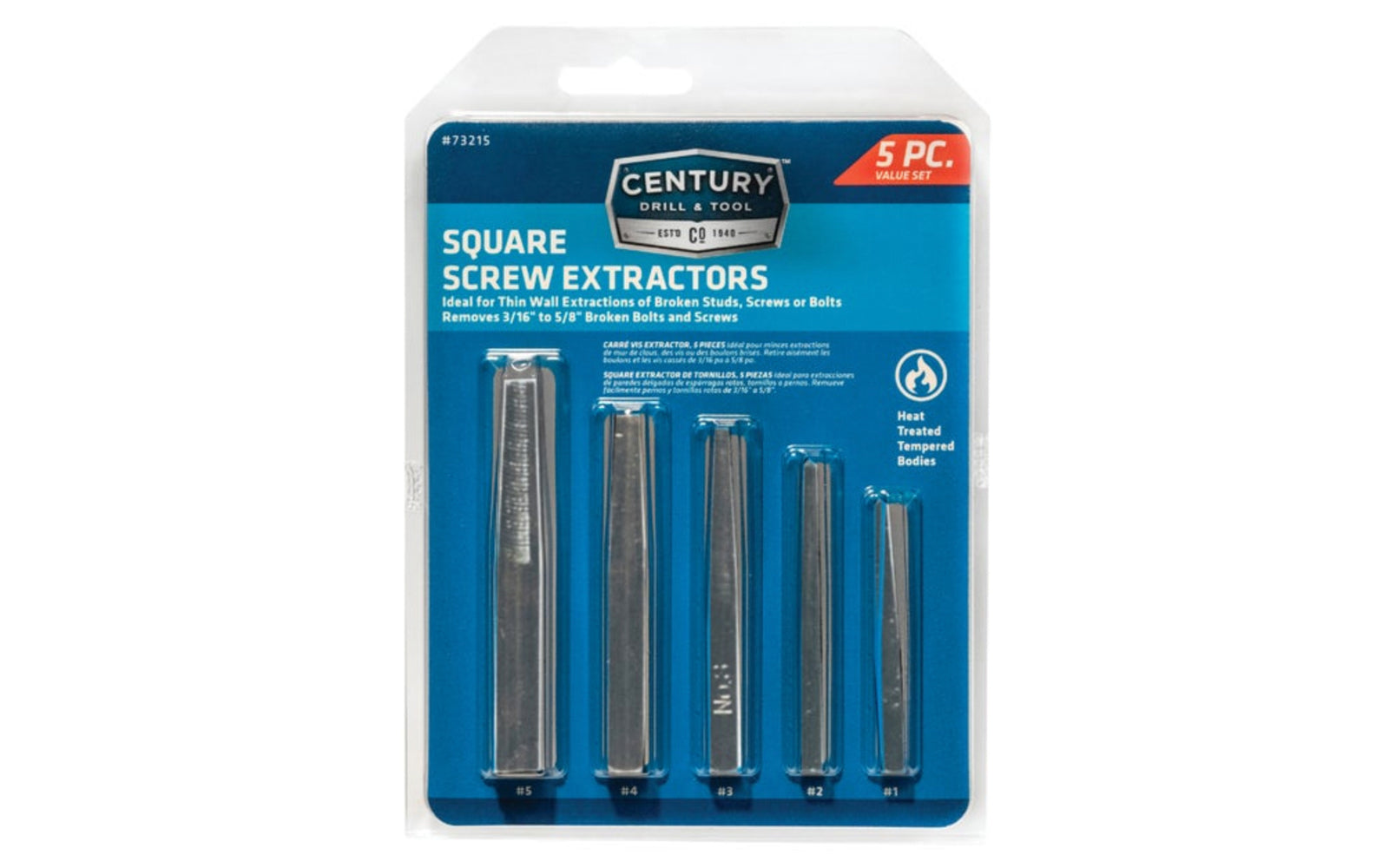 Square Extractor Set Straight Flute Screw Extractors - 5 PC Set