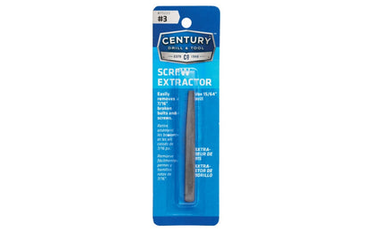 A Straight Flute Screw Extractor made by Century Drill & Tool. Remove broken bolts & screws with these square shaft extractors. Ideal for thin wall extractions. #3 size. 