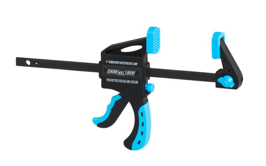 Channellock 4" Craft / Hobby Bar Clamp. 4" quickgrip style clamp made by Channellock. This mini bar clamp is great for clamping & gluing, holding work for sawing & drilling, & positioning work for fastening. Non-marring pads grip firmly & protect work. One-handed Light-Duty Clamp. 50 lb. clamping force.