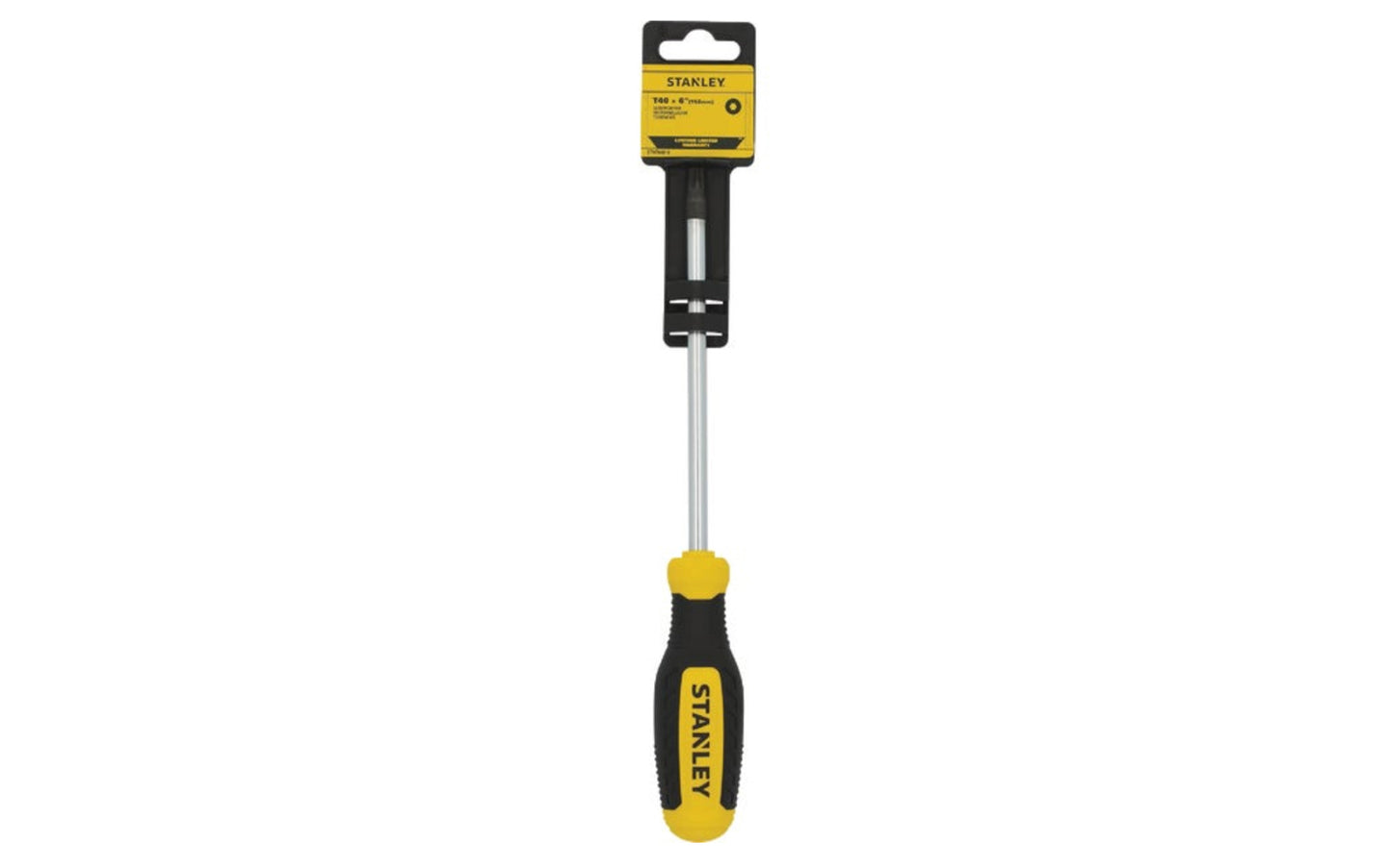 Stanley T40 Torx Screwdriver. 4" long blade. Stanley Torx Screwdriver, complete with a tri-zone bi-material handle ideal for precision, torque, and speed applications. This durable screwdriver is designed with strong steel blades, a chrome finish that offers corrosion resistance. Model STHT60819.