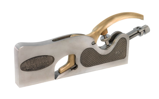 The Clifton 420 Shoulder Plane. 3/4" (19 mm) wide cutter blade. The body is machined from quality grey iron casting and is precision ground on the sole and the sides. Cutting edge is ground to 25° primary & 30° secondary - Blade made from high quality oil hardened steel, 59-61 rockwell C hardness. Model 420.