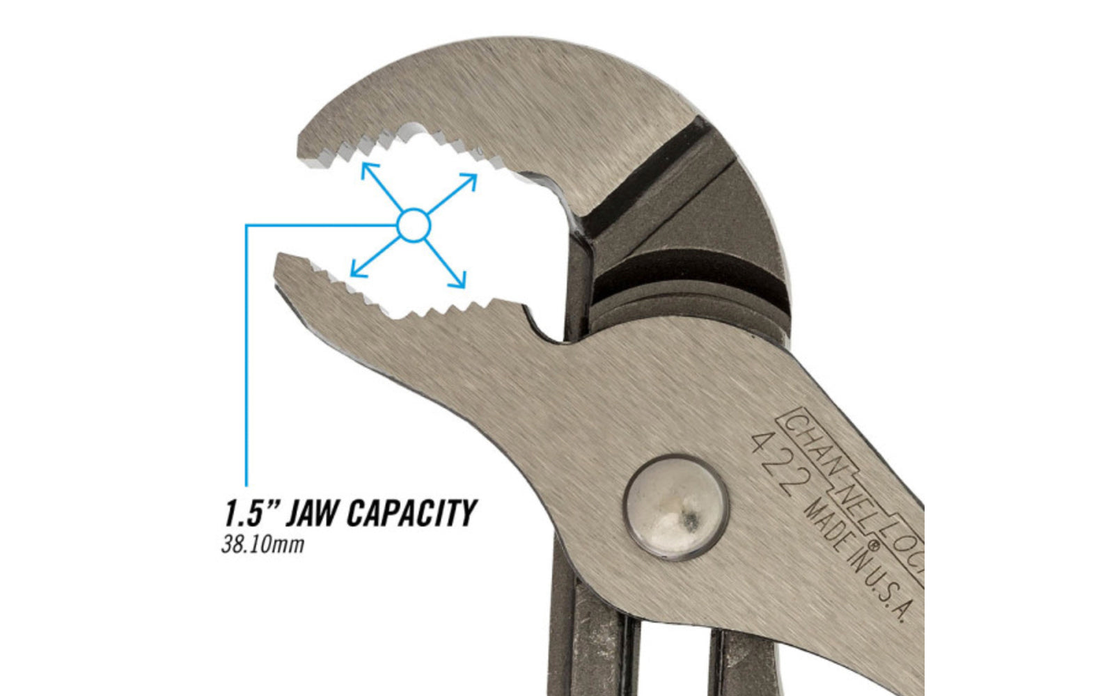Channellock 9-1/2" V-Jaw Tongue & Groove Plier has a unique v jaw design that creates more points of contact on round stock & tubing. Laser-hardened teeth to provide a better, longer lasting grip. Channelock Model 422. Professional non-slip channellocks. adjustable 9.5" tongue and groove plier. Made in USA.