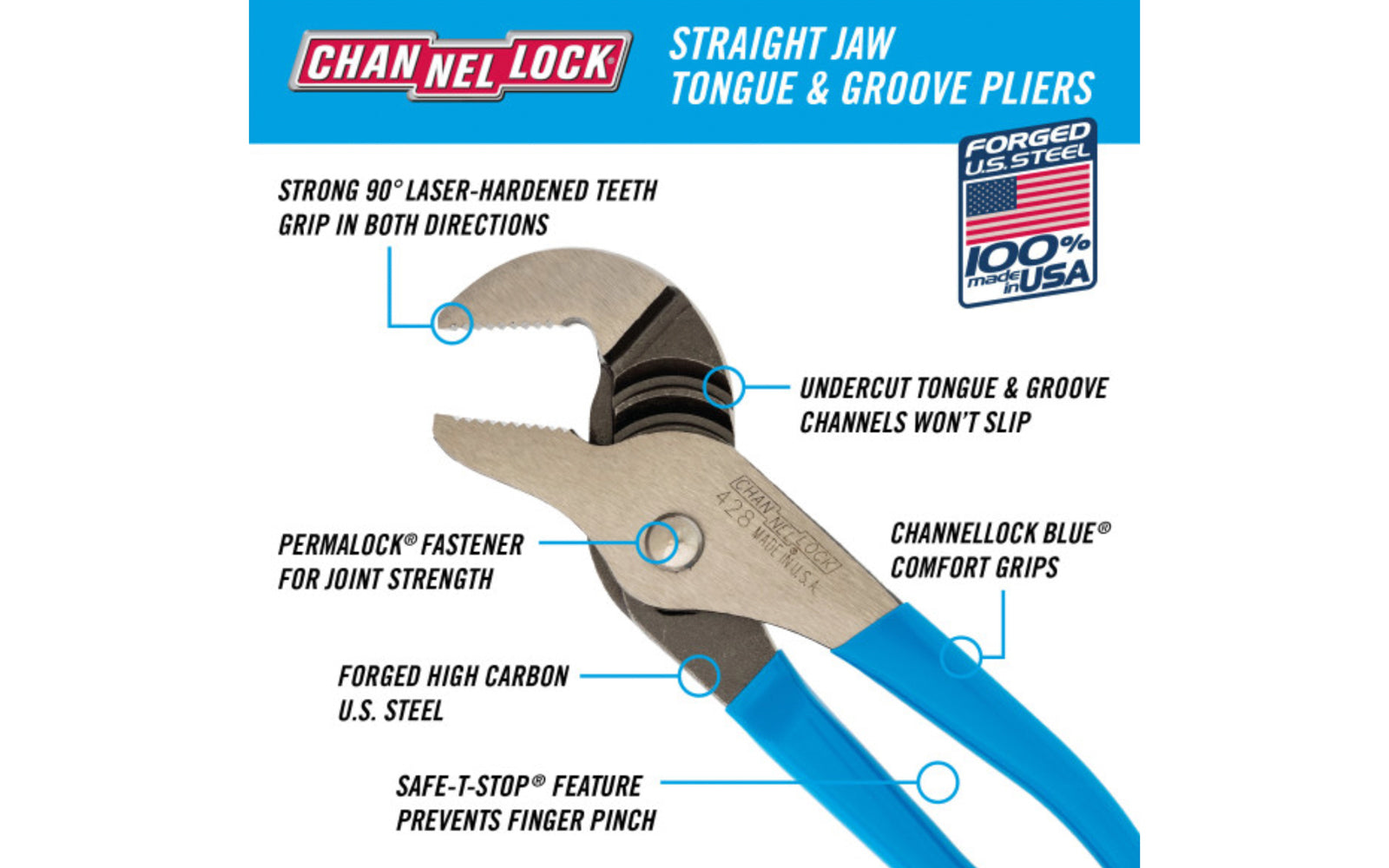 Channellock 8" Straight Jaw Tongue & Groove Plier 428 Hardwick & Sons