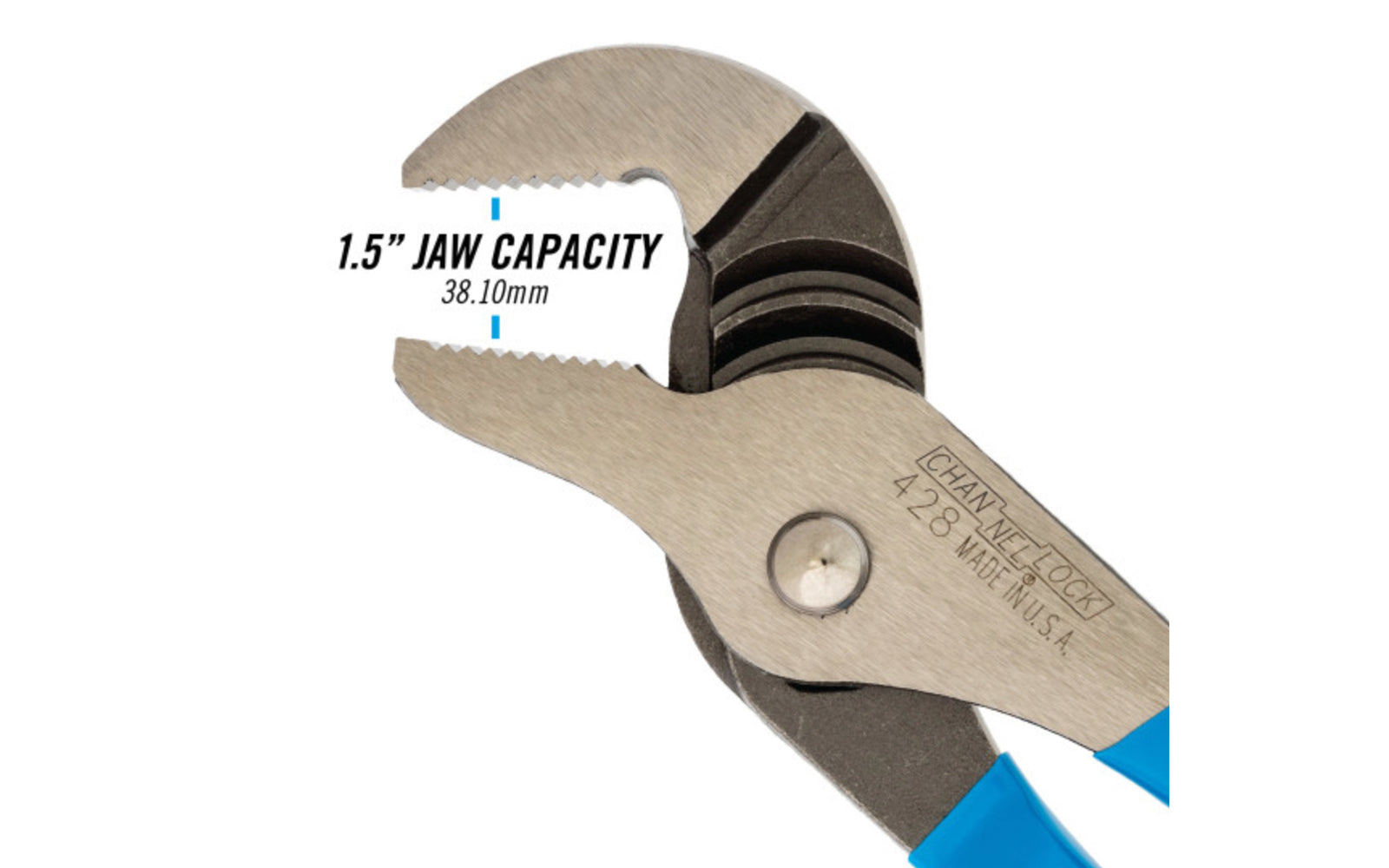 Channellock 8" Straight Jaw Tongue & Groove Plier is built to last with a Permalock fastener to eliminate nut & bolt failure. Laser-hardened teeth to provide a better, longer lasting grip. Channelock Model 428. 025582823311. Professional non-slip channellocks. adjustable tongue and groove plier. Made in USA.