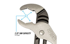 Channellock 12" V-Jaw Tongue & Groove Plier has a unique v jaw design that creates more points of contact on round stock & tubing. Laser-hardened teeth to provide a better, longer lasting grip. Channelock Model 442. Professional non-slip channellocks. adjustable 12" tongue and groove plier. Made in USA.
