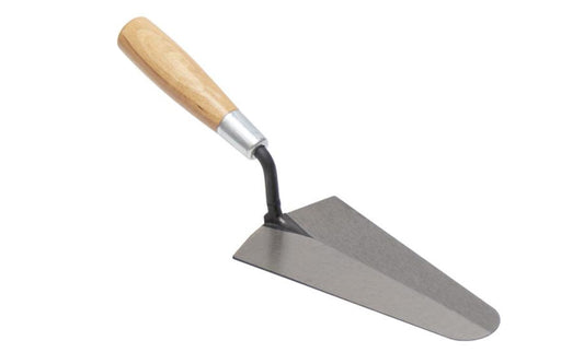 This Marshalltown Insulator’s Trowel, or Bullnose Trowel, is specially designed with a flexible high carbon steel blade & elongated tang that makes it ideal for working insulation around pipes and other tight spaces.
