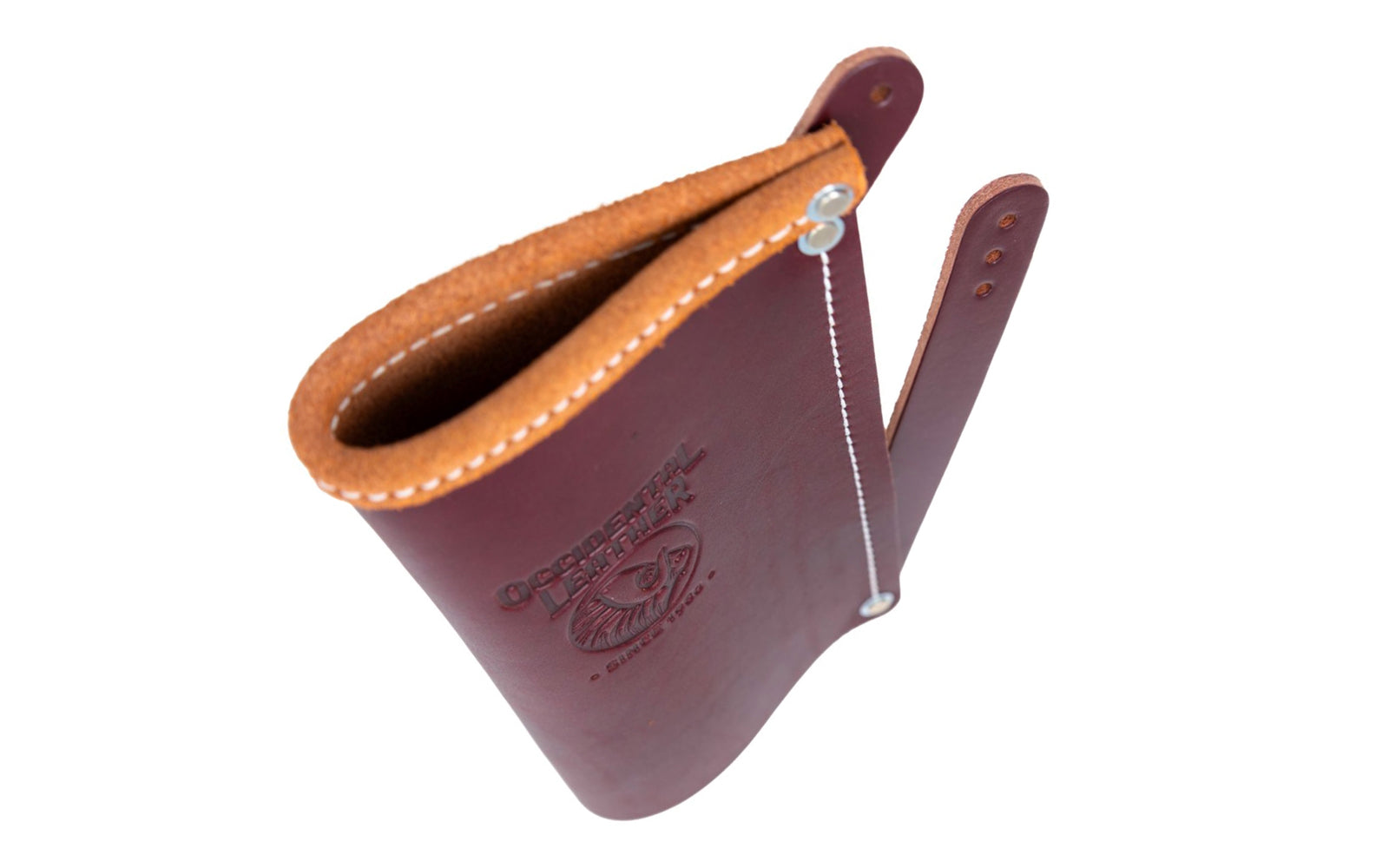 Occidental Leather Hammer Sleeve Model No. 5118K. A quality hand crafted leather hammer sleeve kit for those who want to carry their hammer closer to their body. Copper rivets, installation instructions and link to video included. Made in USA.