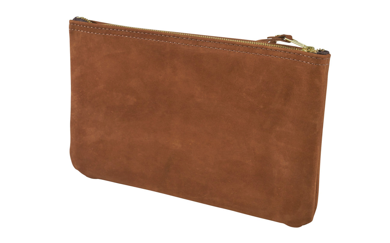 Klein Tools Top-Grain Leather Zipper Pouch Bag. This handsome bag is soft sided & features brushed cowhide leather construction to provide durability & a strong zipper for reliable operation. Convenient storage for pliers, wrenches, & other tools. The heavy-duty zipper keeps it securely closed. Model 5139L.