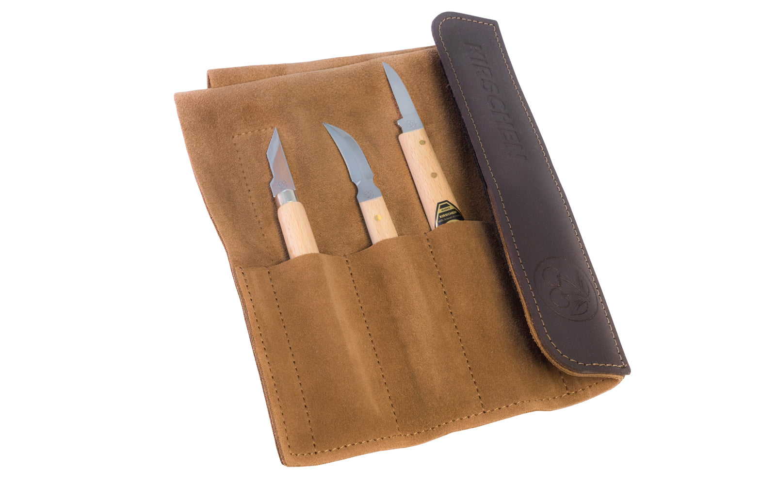 A quality 3-Piece Carving Knife Set made by Two Cherries in Germany containing three of their most popular models. Straight Edge Blade 3358, Double Sided Curved Edge 3356,Skew Edge 3352. High carbon steel blades. 