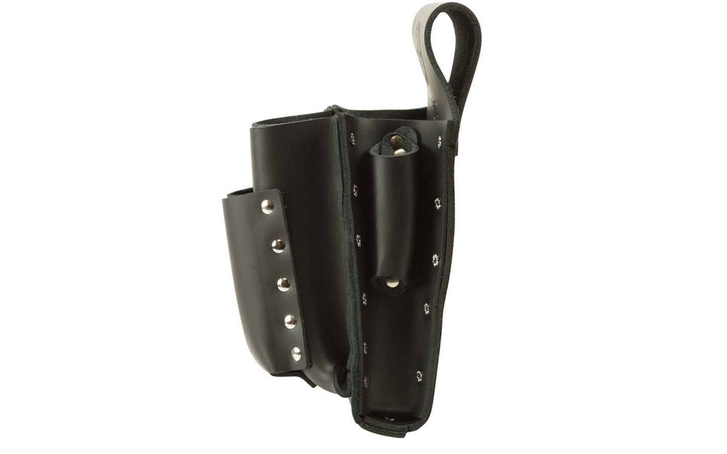 Klein Tools 8-Pocket Leather Tool Pouch. This pouch features extra capacity to accommodate a large assortment of tools. The pouch is designed to hook on belts up to 2" wide for convenient access to necessary tools. Klein Model No. 5164T. Made in USA.