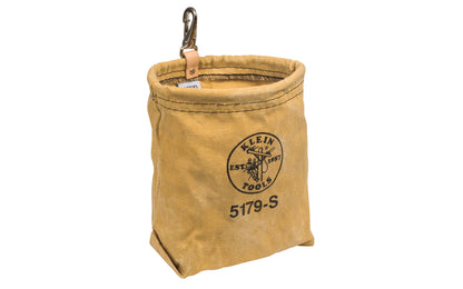 Klein Tools Water-Repellent Tool Bag with Snap Clip. Model 5179-S. Klein Tools Water-Repellent Tool Bag Pouch with Snap Clip. Fits belts up to 4-1/2" wide. The one-piece tan 10 oz water-repellent canvas will stand up to tough environments. Made in USA.