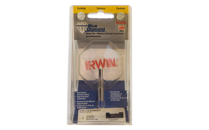 Irwin Carbide 3/16" x 1/2" Straight Router Bit - Made in USA. High grade Steel construction Router Bit. 1/2" depth. 1-1/2" overall length. 1/4" shank. Irwin Blue Diamond Model No. 520307. Made in USA.