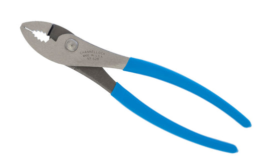 These 8" Channellock Slip Joint Pliers are versatile & easy to use. They feature a serrated jaw for a firm grip and an added wire cutting shear for soft wire. Channelock Slip Joint Pliers are made in USA and forged from high carbon U.S. steel that is specially coated for ultimate rust prevention. Model 528
