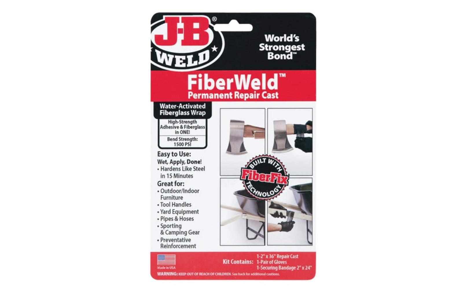 J-B Weld FiberWeld Permament Repair Cast. FiberFix combines industrial strength fiber and specialized resin into a wrap that will bond to almost anything, hardens like steel, and provides a permanent fix. 2" width x 36" length. JB Weld Model 38236.