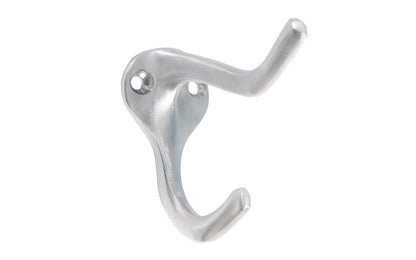 Ives Solid Brass Double Hook. Great for kitchens, bathrooms, hallways, furniture, cabinets, bedrooms. The two prong hook is made of solid brass material, making it durable for clothing, towels, bags. Hat & Coat Hook. Satin Chrome Finish.