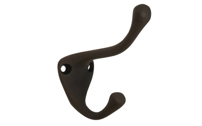 Ives Classic Solid Brass Double Hook. Great for kitchens, bathrooms, hallways, furniture, cabinets, bedrooms. The two prong hook is made of solid brass material, making it durable for clothing, towels, bags. Hat & Coat Hook. Oil Rubbed Bronze Finish.