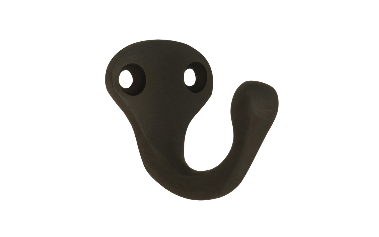 Ives classic solid brass wardrobe hook. Great for kitchens, bathrooms, hallways, furniture, cabinets, bedrooms. The single prong hook is made of solid brass material, making it durable for clothing, towels, bags. Oil Rubbed Bronze Finish.